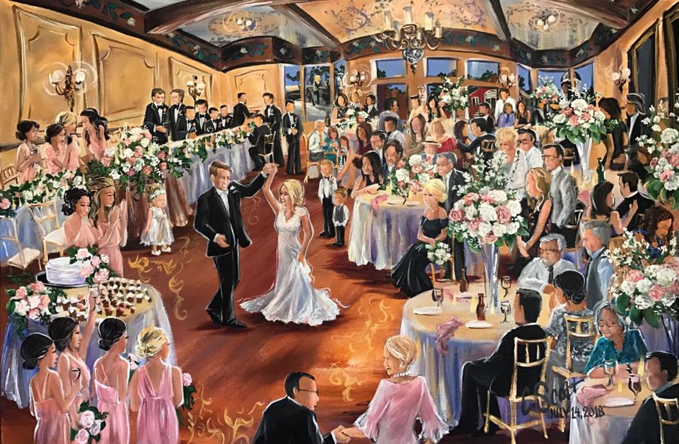 First dance live wedding painting; 24x36 canvas at Fountain Square, Bloomington IN