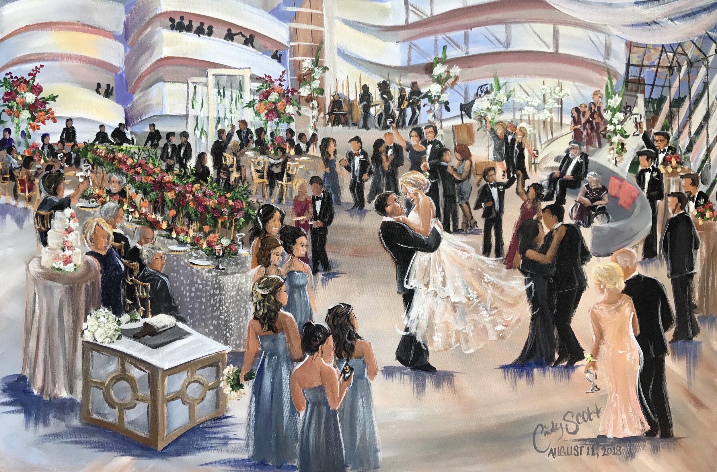 First dance live wedding painting, Kauffman Center for the Performing Arts in Kansas City MO; 24x36 canvas