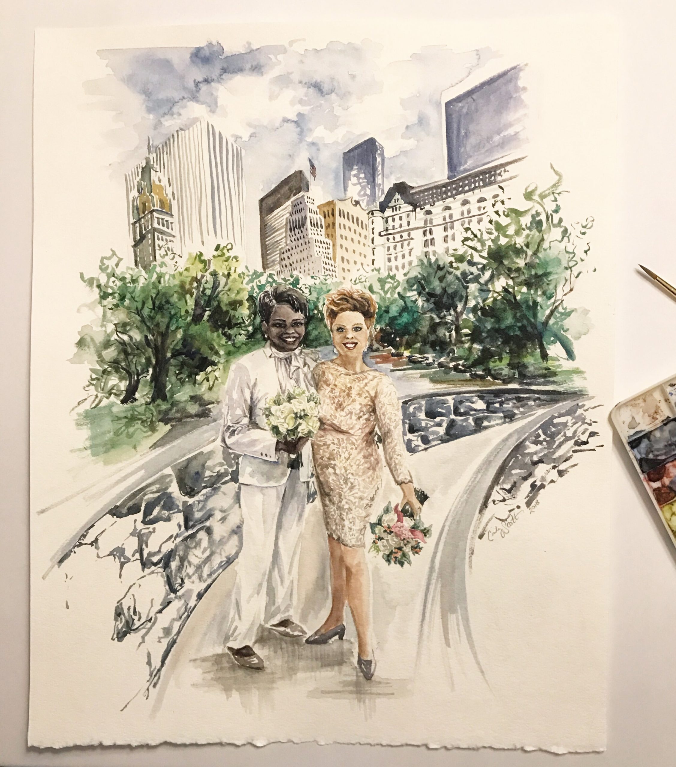 Watercolor painting, 1st wedding anniversary gift